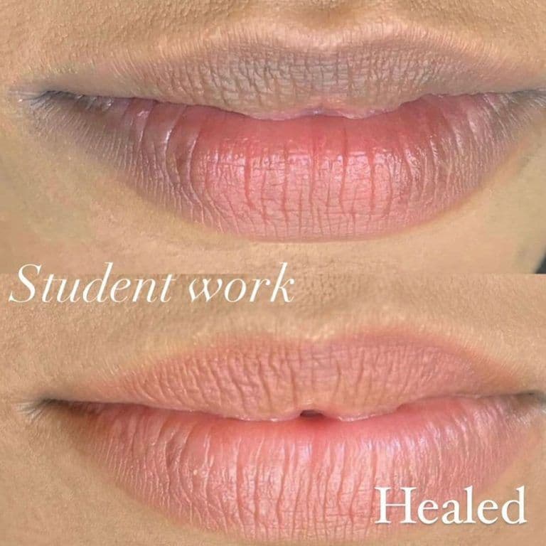 Student work: lips before, and healed after lip blush