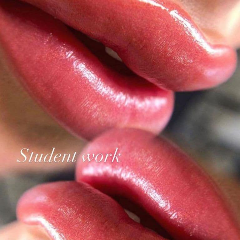 Student work: two views of a red lip blush
